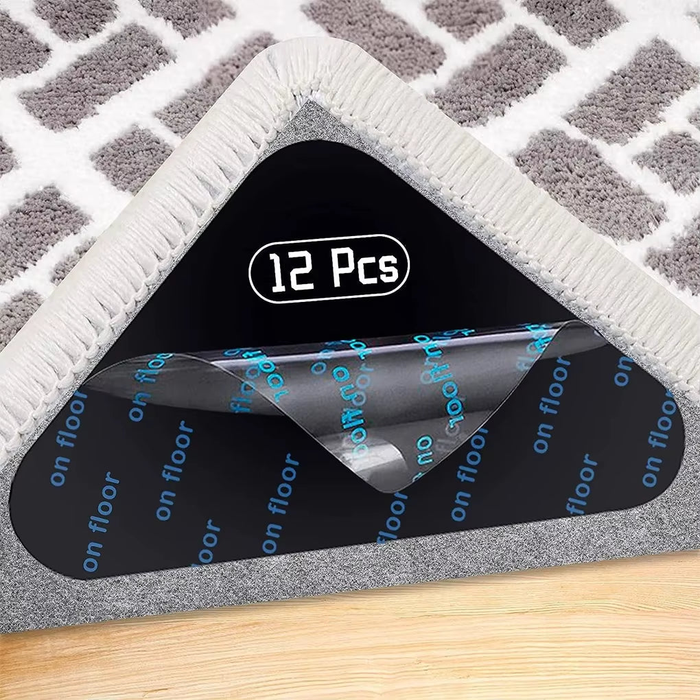 12PCS Carpet Non-Slip Sticker Reusable Water Proof anti Curling Carpet Patch Fixed Sticker Floor Rug Mat Tape Gripper Corner Pad